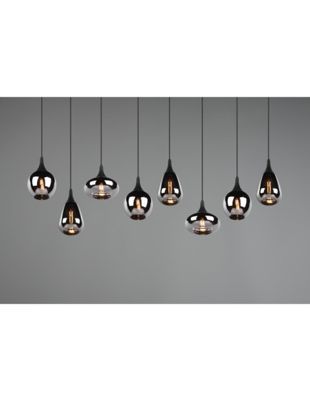Suspension LED, 8xE14, max. 40W, Verre Chromé, Noir – Trio – Lumina