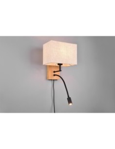 Trio – Nilam – Applique murale LED en bois naturel et tissu blanc, E27 + bras de lecture flexible 2