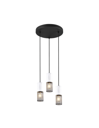 Trio – Tosh – Suspension 3 lumières en métal noir et bois blanc antique, style moderne et chaleureux