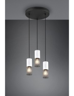 Trio – Tosh – Suspension 3 lumières en métal noir et bois blanc antique, style moderne et chaleureux 2