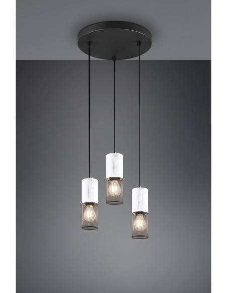 Trio – Tosh – Luminaire suspendu 3xE27 avec structure en métal noir et touches de bois clair