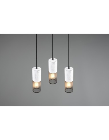 Trio – Tosh – Suspension design industriel chic, mélange métal noir et bois blanchi pour salle à manger