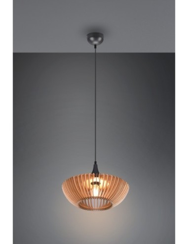 Trio – Colino – Suspension moderne avec abat-jour en lattes de bois naturel et métal anthracite