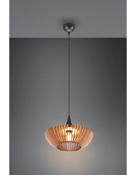 Trio – Colino – Suspension moderne avec abat-jour en lattes de bois naturel et métal anthracite