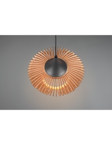 Trio – Colino – Lampe suspendue 1xE27, bois naturel et métal anthracite, ambiance chaleureuse