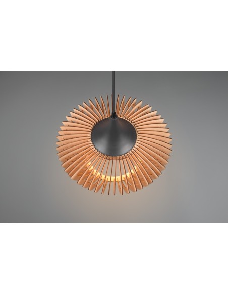 Trio – Colino – Lampe suspendue 1xE27, bois naturel et métal anthracite, ambiance chaleureuse