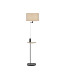 Trio – Claas – Lampadaire LED moderne avec table en bois, port USB, gris tissu, noir mat