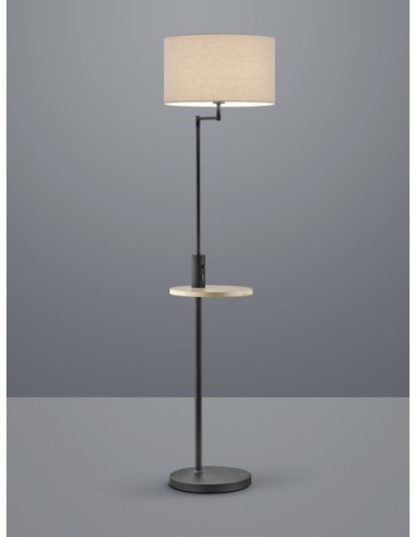 Trio – Claas – Lampadaire LED 160 cm, gris tissu, noir mat, avec port USB et fonction de recharge