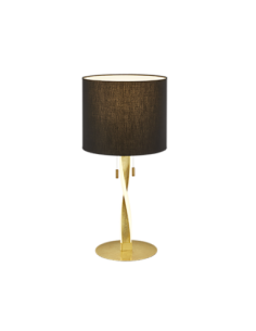 Trio – Nandor – Lampe de table avec abat-jour tissu noir, pied incurvé or, éclairage LED intégré
