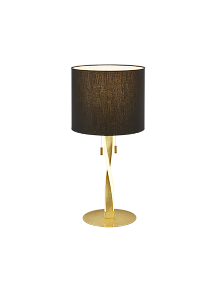 Trio – Nandor – Lampe de table avec abat-jour tissu noir, pied incurvé or, éclairage LED intégré