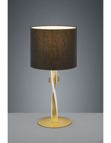 Trio – Nandor – Lampe de table LED avec pied incurvé or et abat-jour noir, éclairage économique