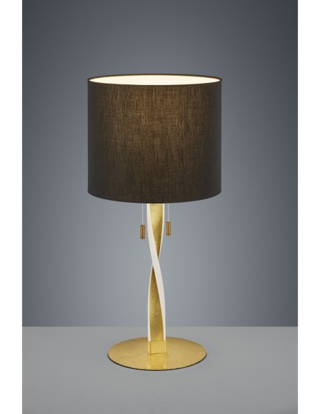 Trio – Nandor – Lampe de table LED avec pied incurvé or et abat-jour noir, éclairage économique