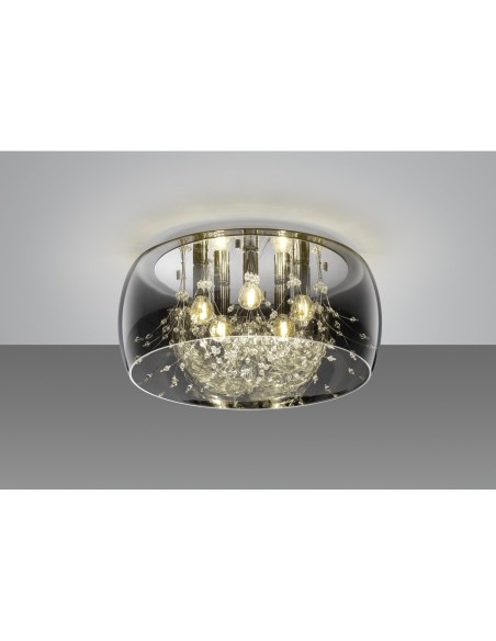 Trio – Crystel – Luminaire de plafond design en verre chromé fumé avec 5 douilles E14