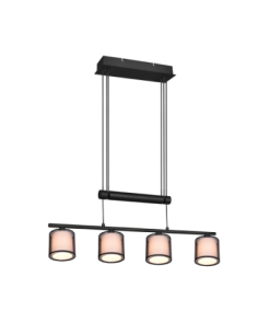 Trio – Burton – Suspension LED avec abat-jour en organza fumé et noir mat, réglable en hauteur