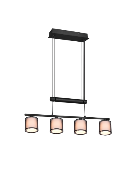 Trio – Burton – Suspension LED avec abat-jour en organza fumé et noir mat, réglable en hauteur