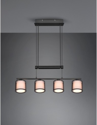 Trio – Burton – Luminaire suspendu LED élégant, abat-jour en organza fumé, design moderne noir mat