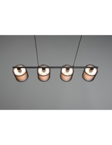 Suspension LED 4xE14 28W, Organza Fumé, Noir Mat – Trio – Burton
