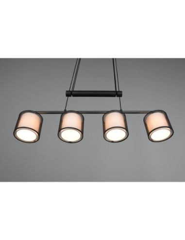 Suspension LED 4xE14 28W, Organza Fumé, Noir Mat – Trio – Burton