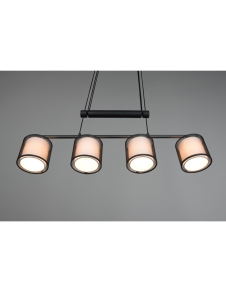 Suspension LED 4xE14 28W, Organza Fumé, Noir Mat – Trio – Burton