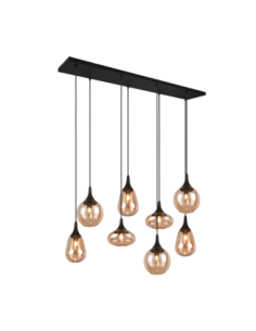 Trio – Lumina – Suspension 8xE14 avec abat-jour en verre ambre et structure noire mate