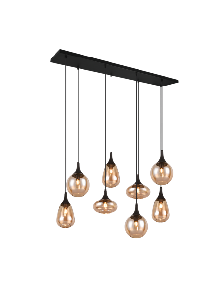 Trio – Lumina – Suspension 8xE14 avec abat-jour en verre ambre et structure noire mate