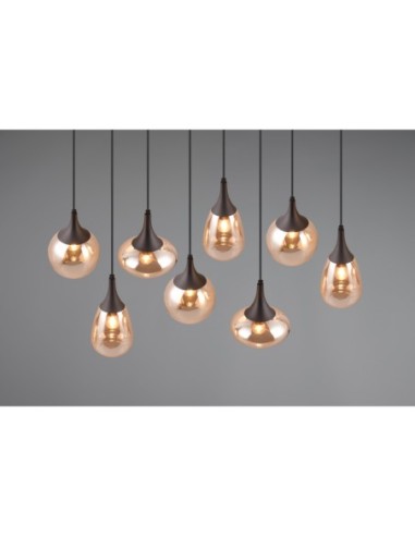 Suspension 8xE14, max. 40W, Verre ambre et Noir mat – Trio – Lumina