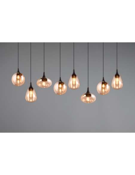 Suspension 8xE14, max. 40W, Verre ambre et Noir mat – Trio – Lumina