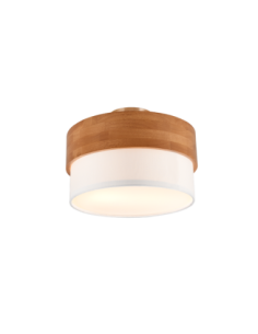 Trio – Seasons – Plafonnier 2 lumières en tissu blanc et bois naturel pour salon