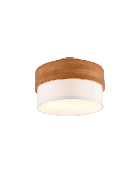 Trio – Seasons – Plafonnier 2 lumières en tissu blanc et bois naturel pour salon