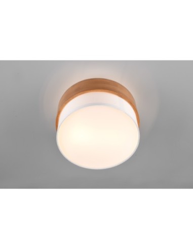 Trio – Seasons – Plafonnier moderne avec abat-jour en tissu blanc et structure en bois naturel