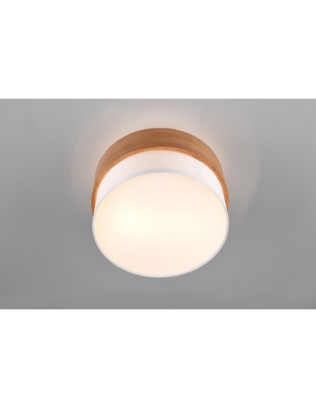 Trio – Seasons – Plafonnier moderne avec abat-jour en tissu blanc et structure en bois naturel