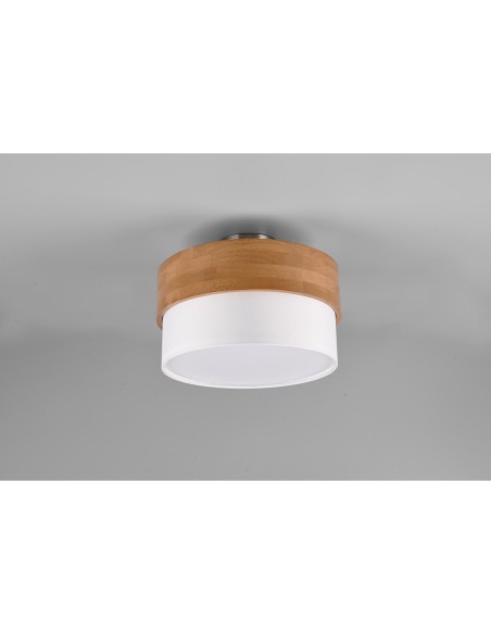 Plafonnier 2xE14, max. 40W, Tissu blanc, Bois naturel – Trio – Seasons