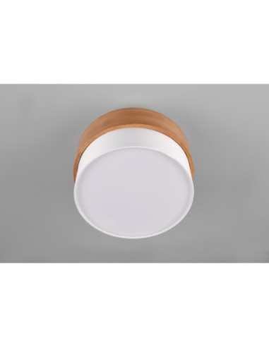 Plafonnier 2xE14, max. 40W, Tissu blanc, Bois naturel – Trio – Seasons