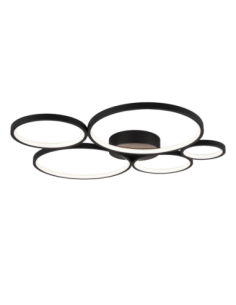 Trio – Rondo – Plafonnier LED avec cinq anneaux de suspension noirs, variateur SWITCH