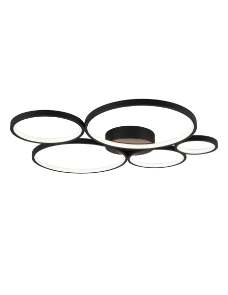 Trio – Rondo – Plafonnier LED avec cinq anneaux de suspension noirs, variateur SWITCH