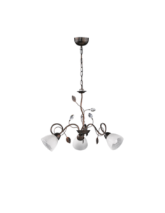 Trio – Traditio – Lustre 3 lumières style antique, verre albâtre et finition rouille