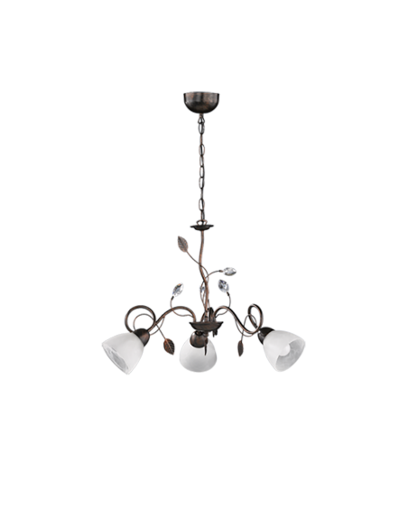 Trio – Traditio – Lustre 3 lumières style antique, verre albâtre et finition rouille