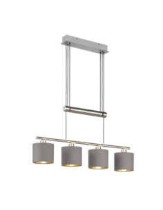 Trio – Garda – Suspension LED 4xE14, tissu taupe et nickel mat, réglable en hauteur