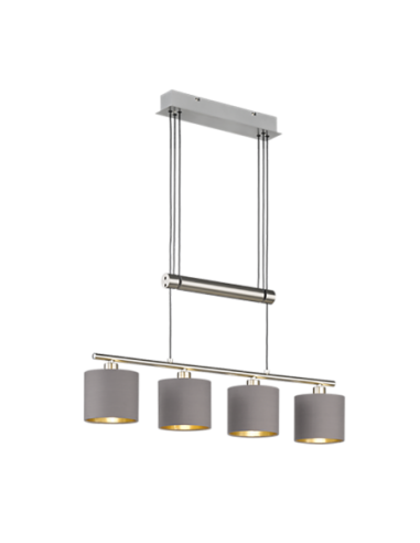 Trio – Garda – Suspension LED 4xE14, tissu taupe et nickel mat, réglable en hauteur