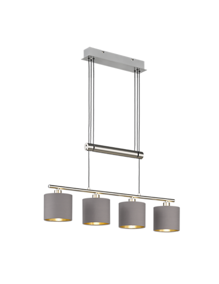 Trio – Garda – Suspension LED 4xE14, tissu taupe et nickel mat, réglable en hauteur