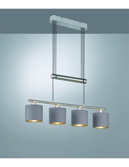 Trio – Garda – Suspension design simple 4xE14, abat-jours taupe, intérieur doré