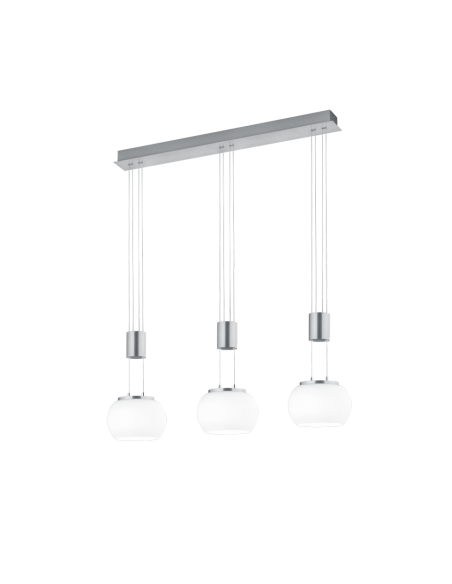 Trio – Madison – Suspension LED 3x8W, verre blanc, nickel mat, hauteur réglable