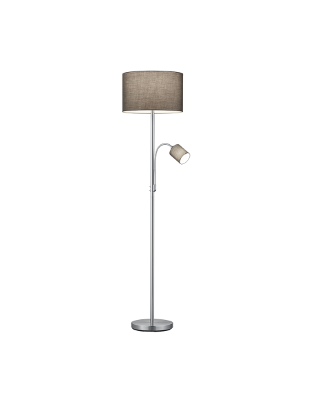 Trio – Hotel – Lampadaire 1xE27, tissu gris, nickel mat, bras de lecture flexible