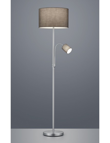 Trio – Hotel – Lampadaire 1xE27, 1xE14, abat-jour en tissu gris, design moderne et élégant