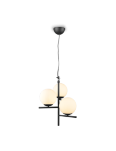 Trio – Pure – Suspension 3xE14, verre blanc, métal noir mat, design réglable
