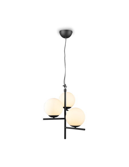 Trio – Pure – Suspension 3xE14, verre blanc, métal noir mat, design réglable