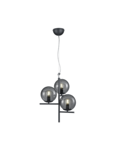 Trio – Pure – Suspension LED 3xE14, verre fumé, corps anthracite, design moderne