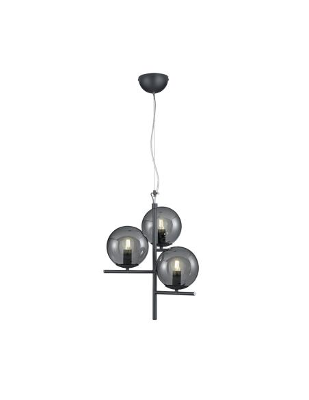 Trio – Pure – Suspension LED 3xE14, verre fumé, corps anthracite, design moderne