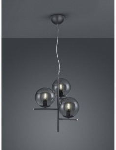 Trio – Pure – Suspension LED 3xE14, verre fumé, corps anthracite, design moderne 2