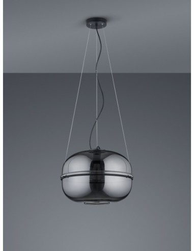 Trio – Lorena – Suspension unique 1xE27, verre miroir, métal noir mat, design élégant